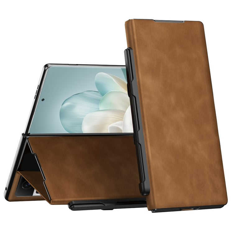 For Honor Magic Vs3 5G Case Stand Leather Phone Cover with Stylus and Stylus Slot - Brown