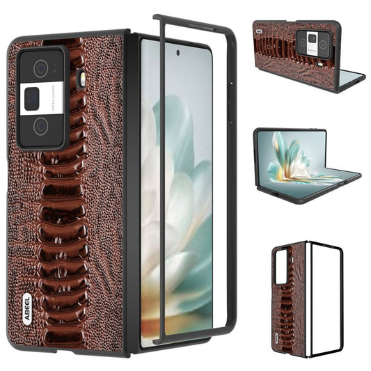 ABEEL For Honor Magic Vs3 5G Case Crocodile Texture Genuine Cow Leather Back Cover - Coffee