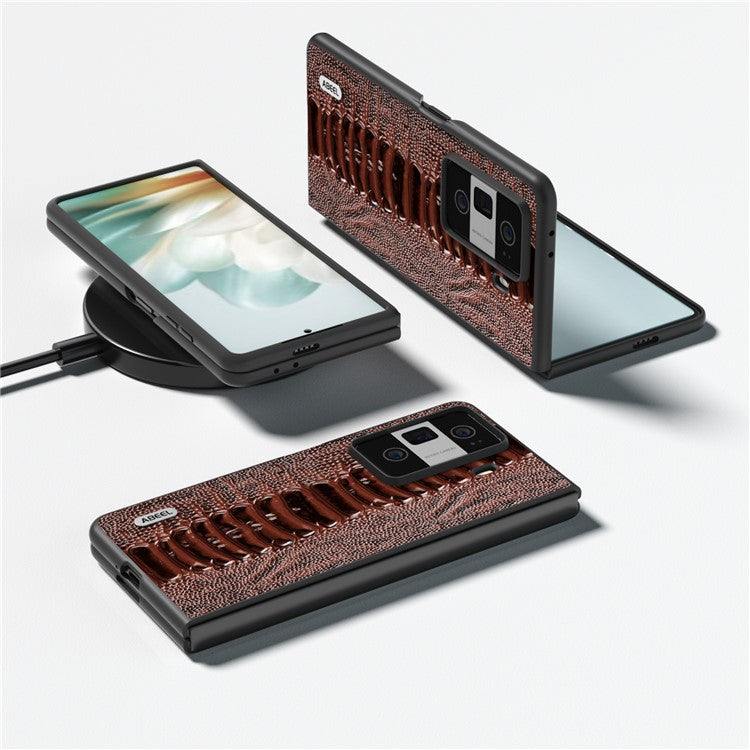 ABEEL For Honor Magic Vs3 5G Case Crocodile Texture Genuine Cow Leather Back Cover - Coffee