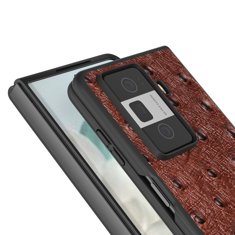 ABEEL For Honor Magic Vs3 5G Case Ostrich Texture Genuine Cow Leather+PC Cover - Coffee