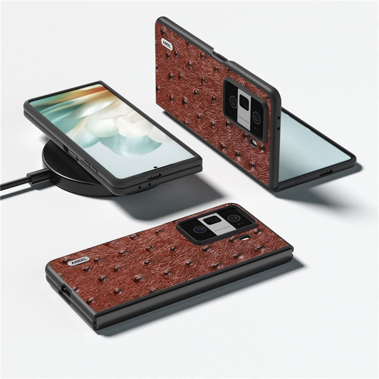 ABEEL For Honor Magic Vs3 5G Case Ostrich Texture Genuine Cow Leather+PC Cover - Coffee
