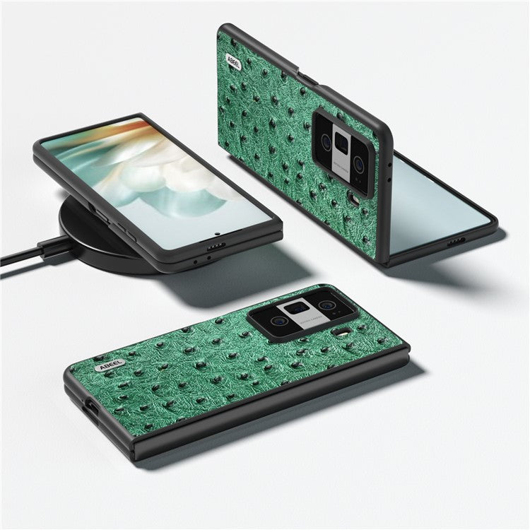 ABEEL For Honor Magic Vs3 5G Case Ostrich Texture Genuine Cow Leather+PC Cover - Green