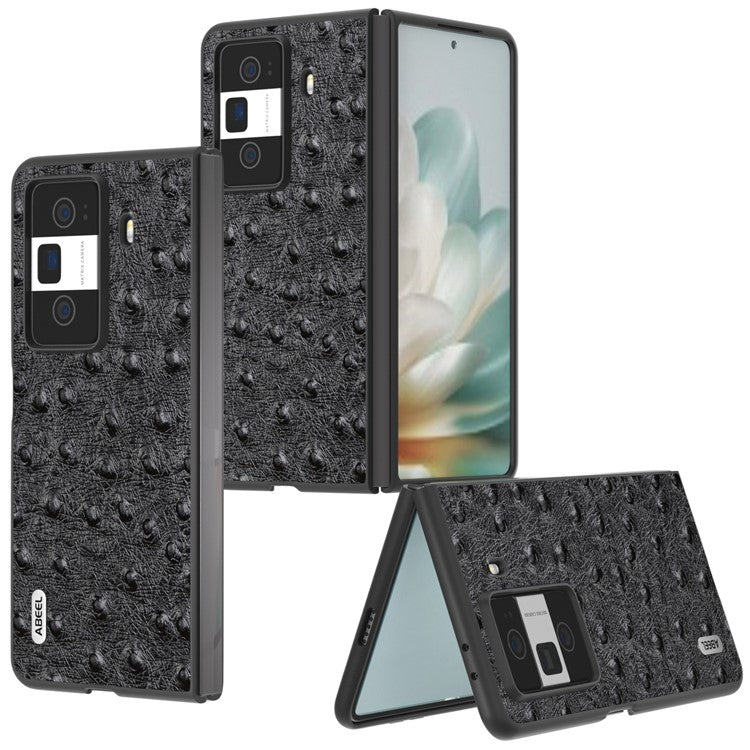 ABEEL For Honor Magic Vs3 5G Case Ostrich Texture Genuine Cow Leather+PC Cover - Black
