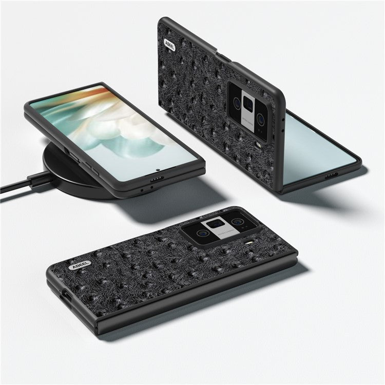 ABEEL For Honor Magic Vs3 5G Case Ostrich Texture Genuine Cow Leather+PC Cover - Black