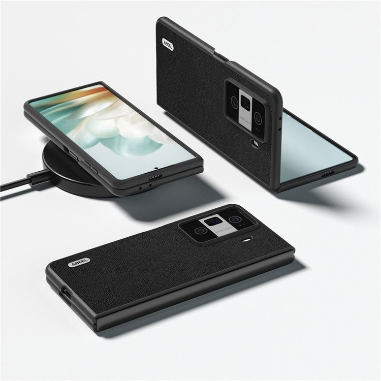 ABEEL For Honor Magic Vs3 5G Case Genuine Cow Leather Hard PC Phone Back Cover - Black
