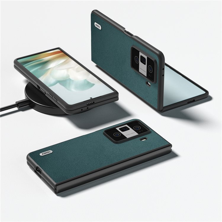 ABEEL For Honor Magic Vs3 5G Case Genuine Cow Leather Hard PC Phone Back Cover - Midnight Green