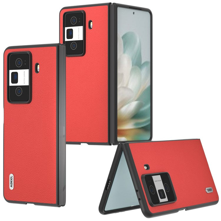 ABEEL For Honor Magic Vs3 5G Case Genuine Cow Leather Hard PC Phone Back Cover - Red