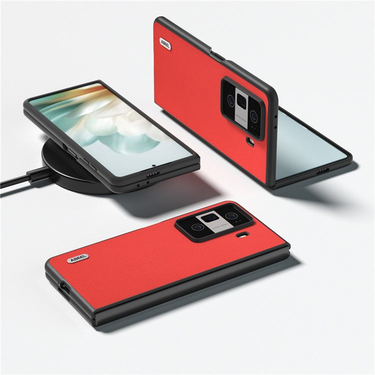 ABEEL For Honor Magic Vs3 5G Case Genuine Cow Leather Hard PC Phone Back Cover - Red