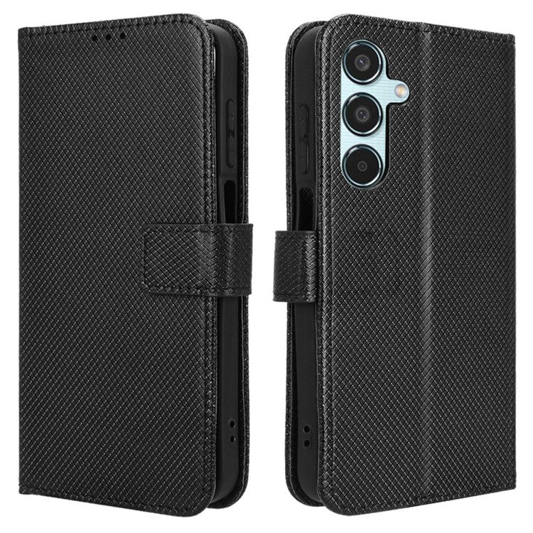 For Samsung Galaxy M35 5G Case Diamond Texture PU Leather Phone Cover - Black