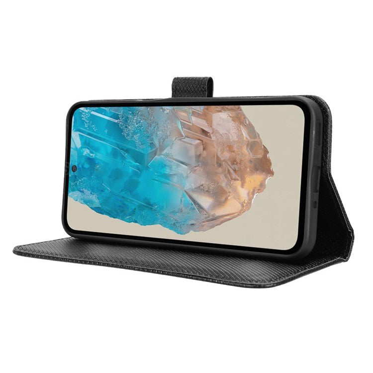 For Samsung Galaxy M35 5G Case Diamond Texture PU Leather Phone Cover - Black
