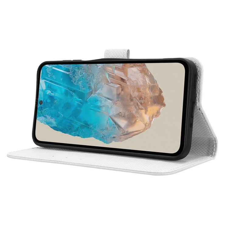 For Samsung Galaxy M35 5G Case Diamond Texture PU Leather Phone Cover - White