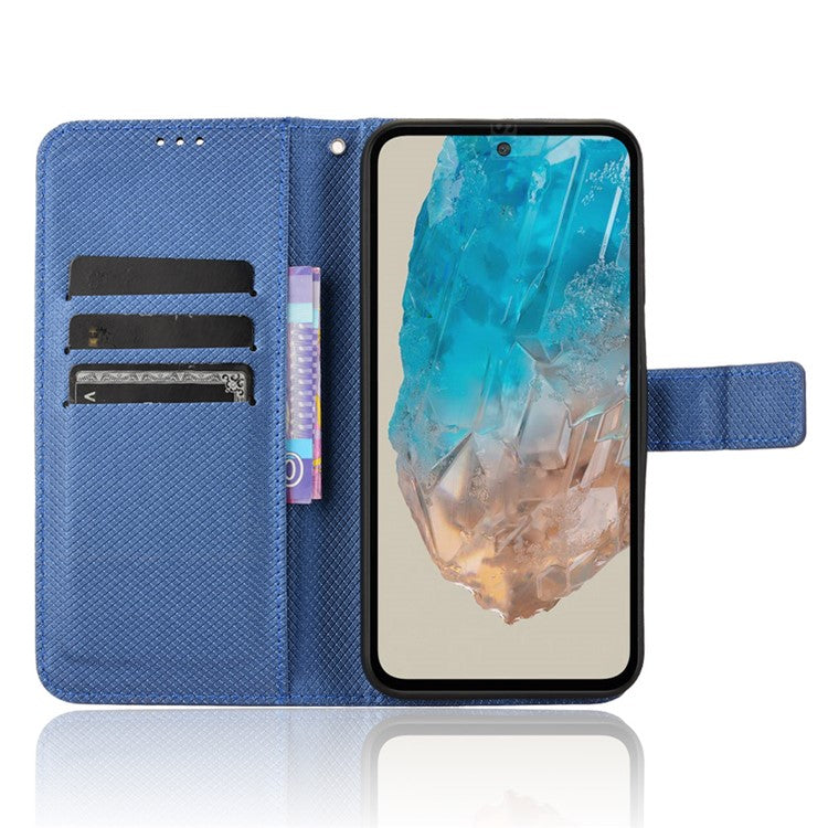 For Samsung Galaxy M35 5G Case Diamond Texture PU Leather Phone Cover - Blue