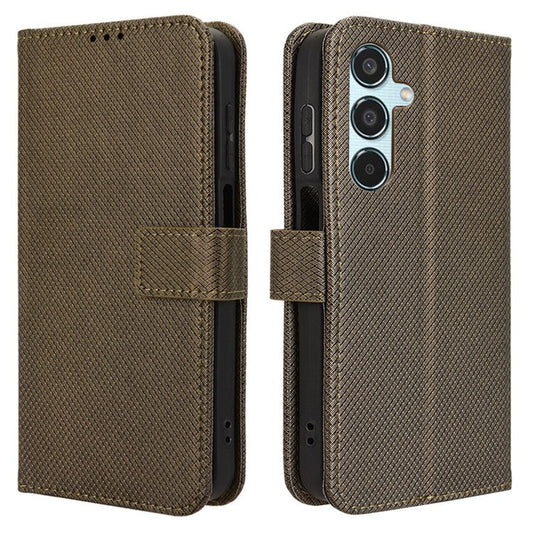 For Samsung Galaxy M35 5G Case Diamond Texture PU Leather Phone Cover - Brown