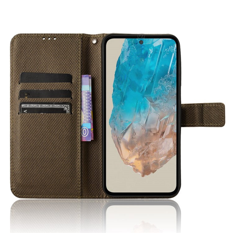 For Samsung Galaxy M35 5G Case Diamond Texture PU Leather Phone Cover - Brown