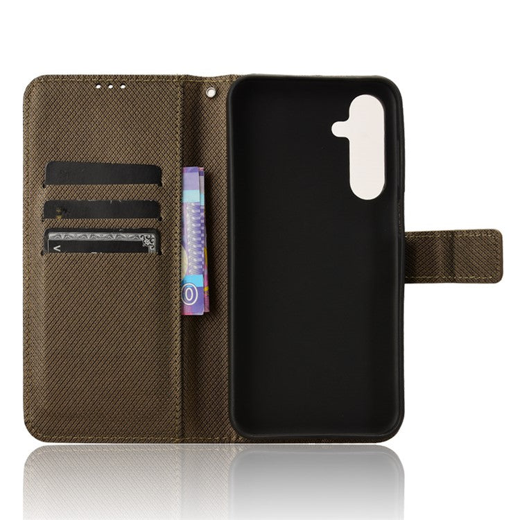 For Samsung Galaxy M35 5G Case Diamond Texture PU Leather Phone Cover - Brown