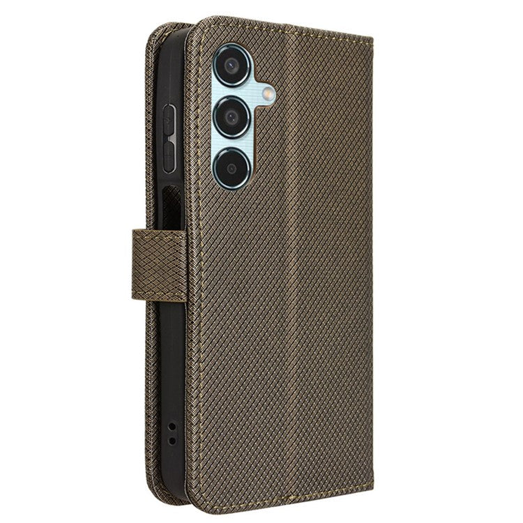 For Samsung Galaxy M35 5G Case Diamond Texture PU Leather Phone Cover - Brown