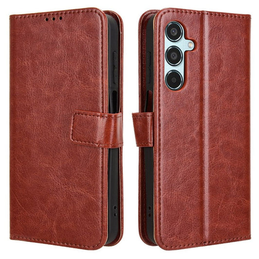 For Samsung Galaxy M35 5G Wallet Case Crazy Horse Texture Leather Stand Phone Cover - Brown