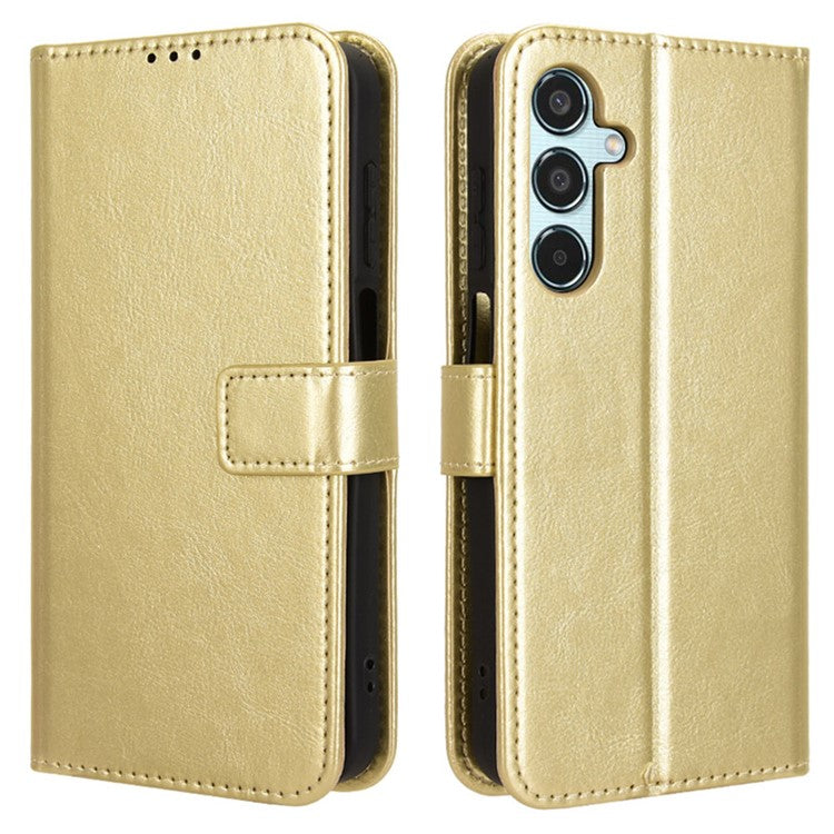 For Samsung Galaxy M35 5G Wallet Case Crazy Horse Texture Leather Stand Phone Cover - Gold