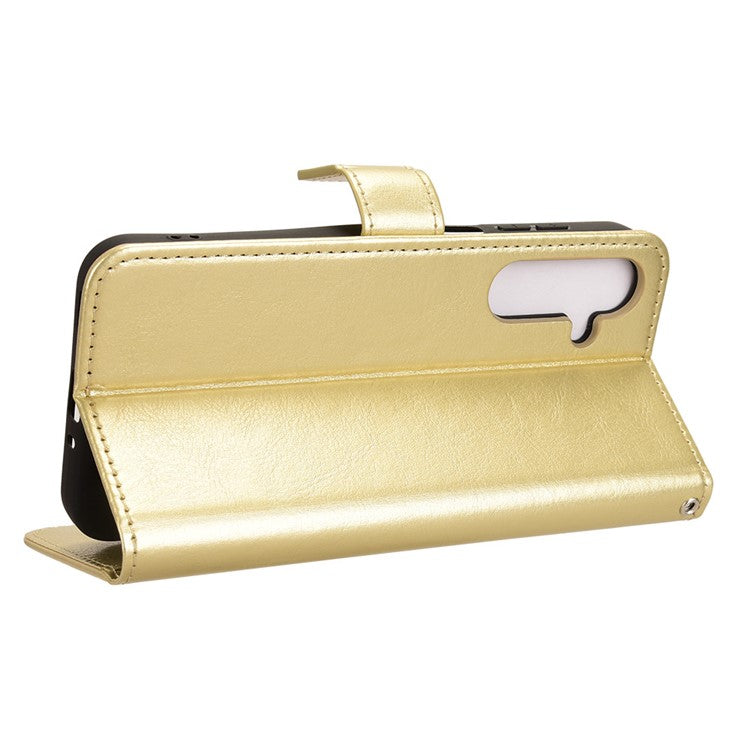 For Samsung Galaxy M35 5G Wallet Case Crazy Horse Texture Leather Stand Phone Cover - Gold