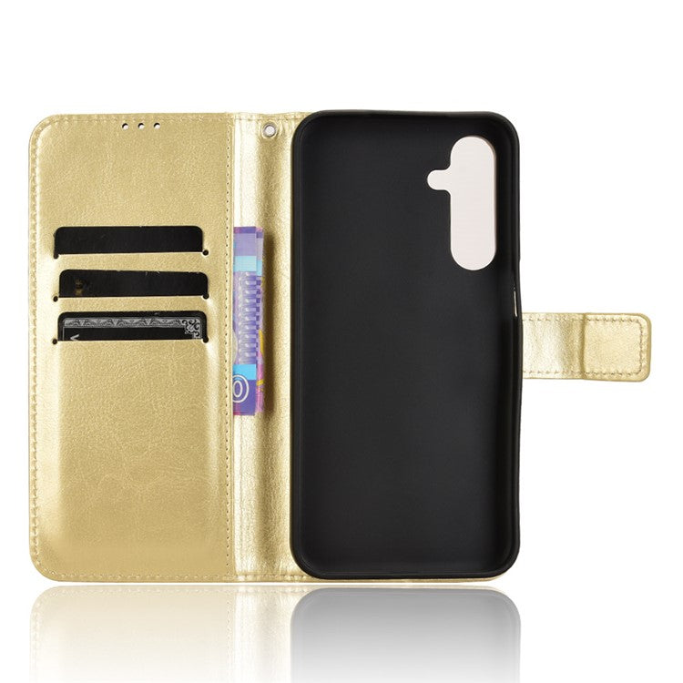 For Samsung Galaxy M35 5G Wallet Case Crazy Horse Texture Leather Stand Phone Cover - Gold