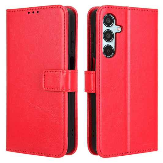 For Samsung Galaxy M35 5G Wallet Case Crazy Horse Texture Leather Stand Phone Cover - Red