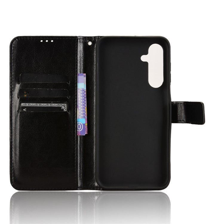 For Samsung Galaxy M35 5G Wallet Case Crazy Horse Texture Leather Stand Phone Cover - Black