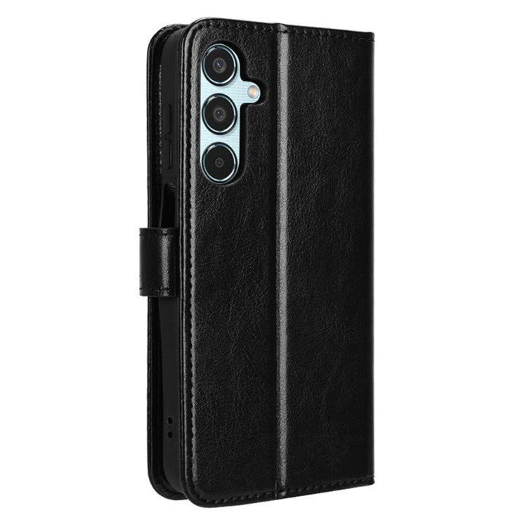For Samsung Galaxy M35 5G Wallet Case Crazy Horse Texture Leather Stand Phone Cover - Black