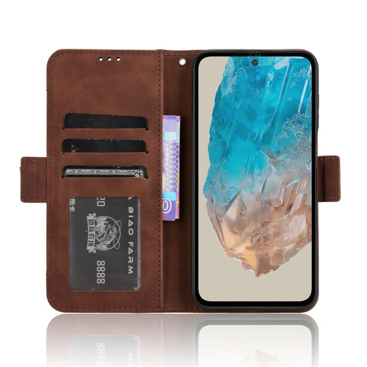 For Samsung Galaxy M35 5G Stand Case Multiple Card Slots Leather Wallet Phone Cover - Brown