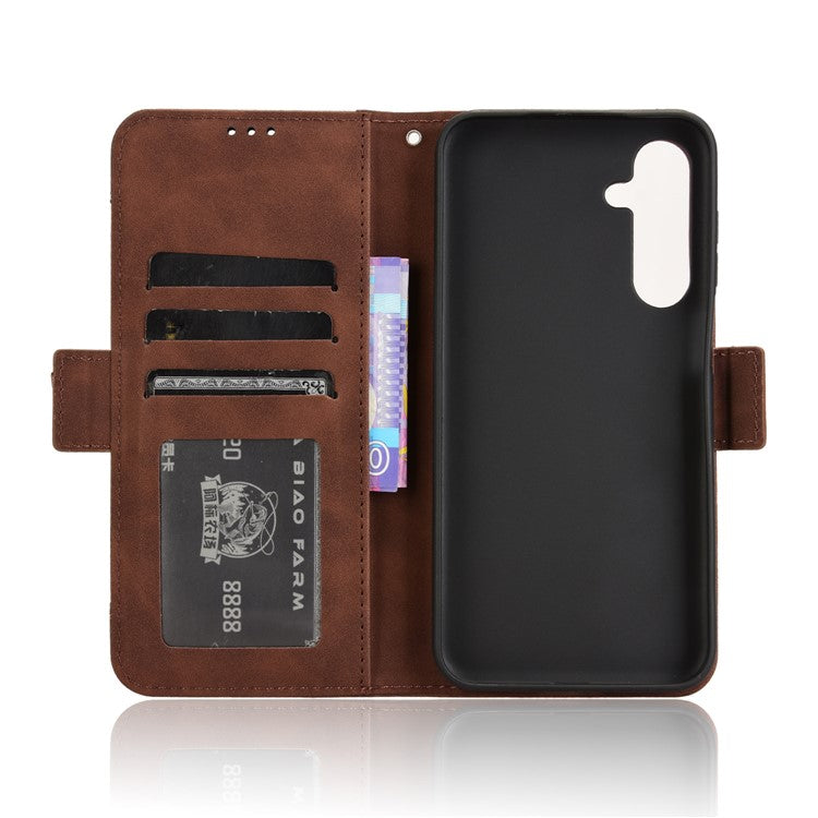 For Samsung Galaxy M35 5G Stand Case Multiple Card Slots Leather Wallet Phone Cover - Brown