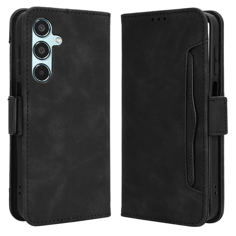 For Samsung Galaxy M35 5G Stand Case Multiple Card Slots Leather Wallet Phone Cover - Black