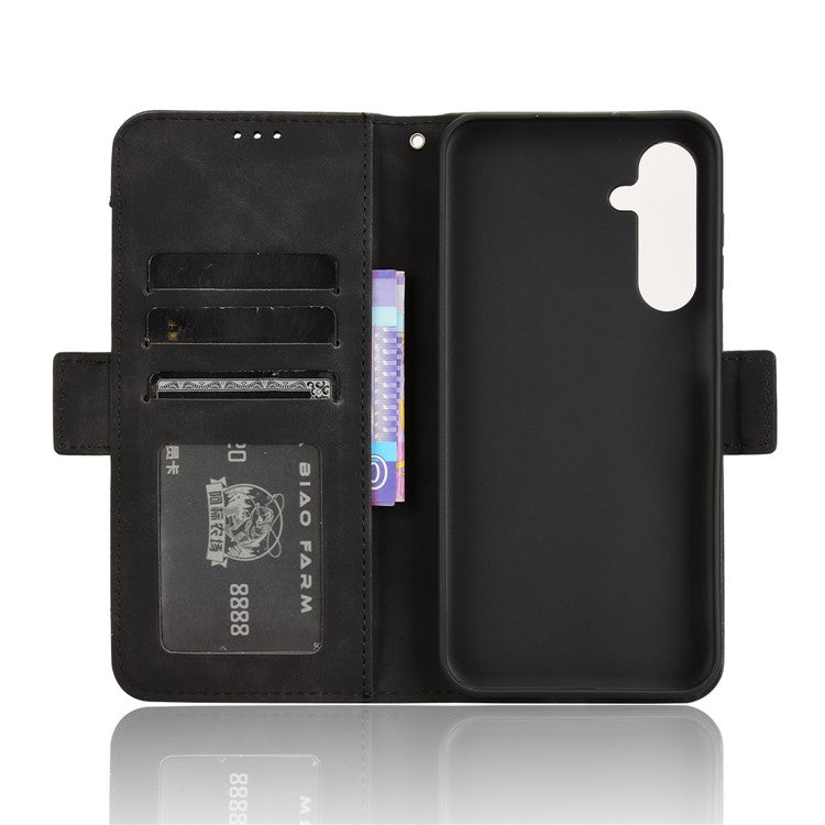 For Samsung Galaxy M35 5G Stand Case Multiple Card Slots Leather Wallet Phone Cover - Black