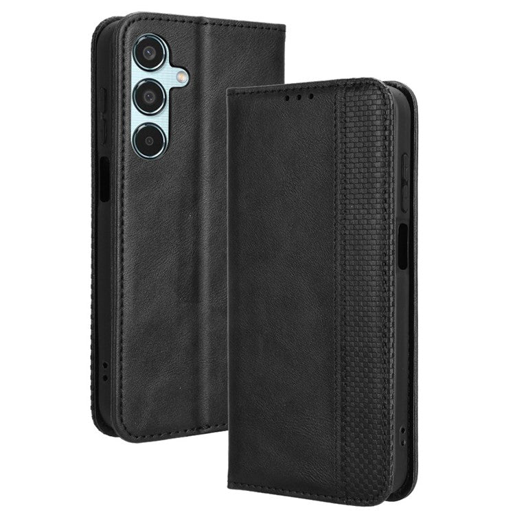 For Samsung Galaxy M35 5G Wallet Case Retro PU Leather Stand Phone Cover - Black