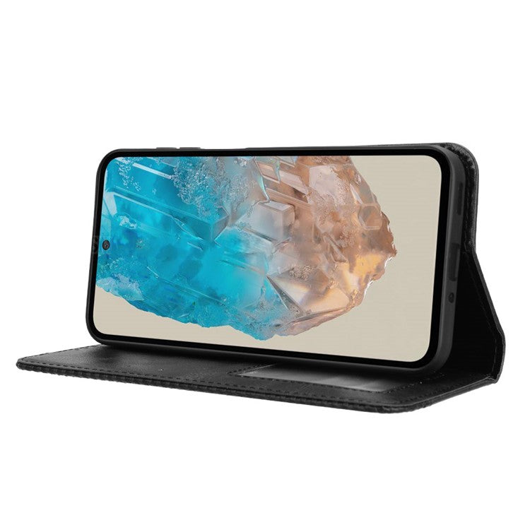 For Samsung Galaxy M35 5G Wallet Case Retro PU Leather Stand Phone Cover - Black