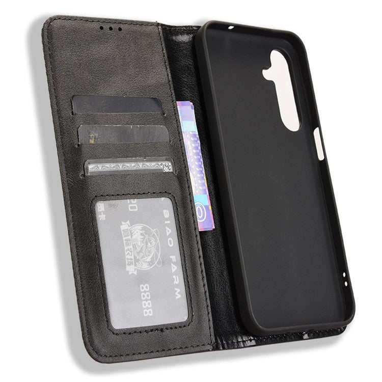 For Samsung Galaxy M35 5G Wallet Case Retro PU Leather Stand Phone Cover - Black