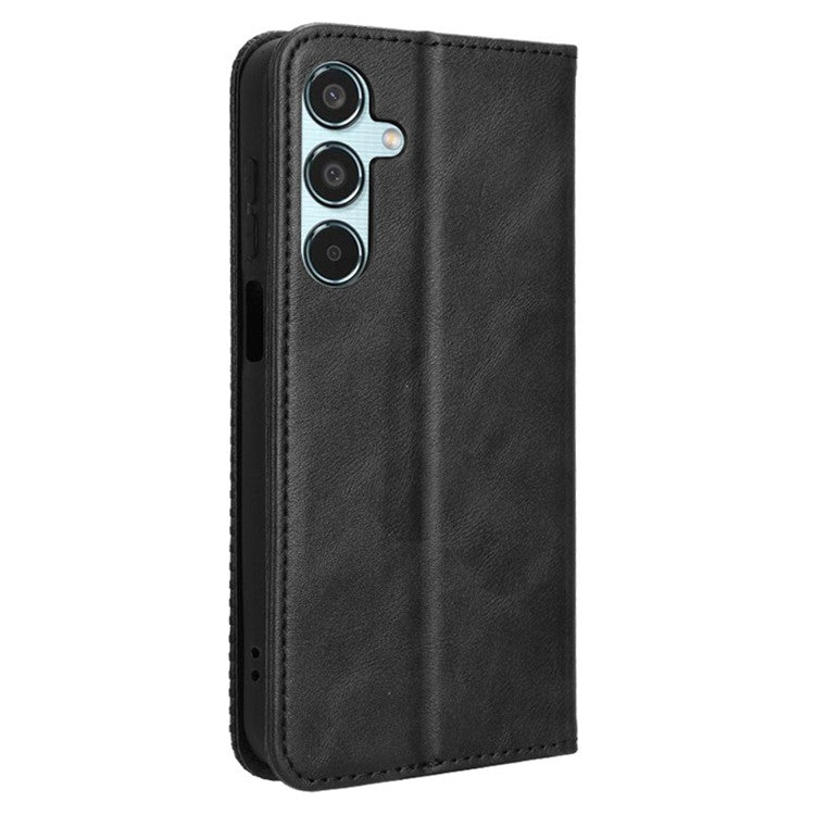 For Samsung Galaxy M35 5G Wallet Case Retro PU Leather Stand Phone Cover - Black