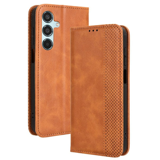 For Samsung Galaxy M35 5G Wallet Case Retro PU Leather Stand Phone Cover - Brown