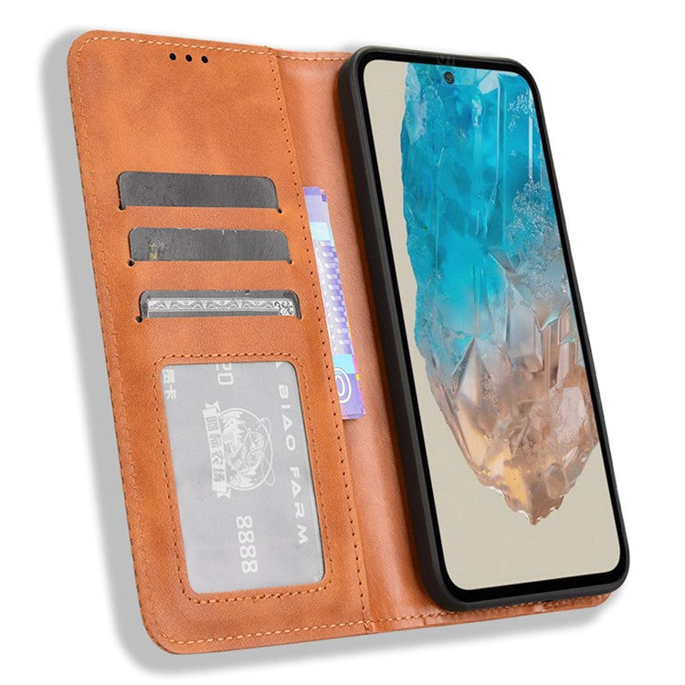 For Samsung Galaxy M35 5G Wallet Case Retro PU Leather Stand Phone Cover - Brown
