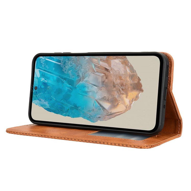 For Samsung Galaxy M35 5G Wallet Case Retro PU Leather Stand Phone Cover - Brown
