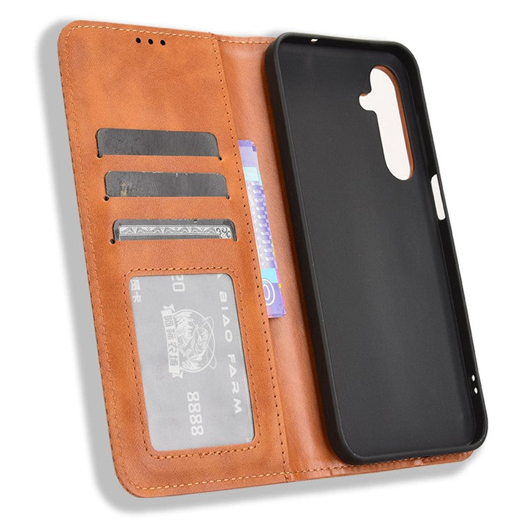 For Samsung Galaxy M35 5G Wallet Case Retro PU Leather Stand Phone Cover - Brown