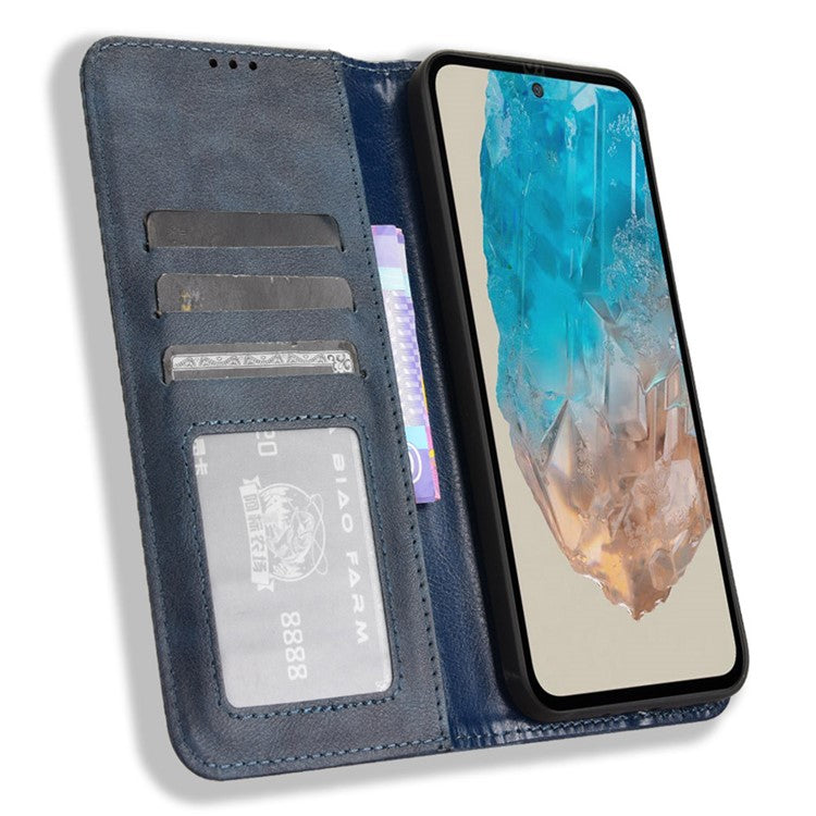 For Samsung Galaxy M35 5G Wallet Case Retro PU Leather Stand Phone Cover - Blue