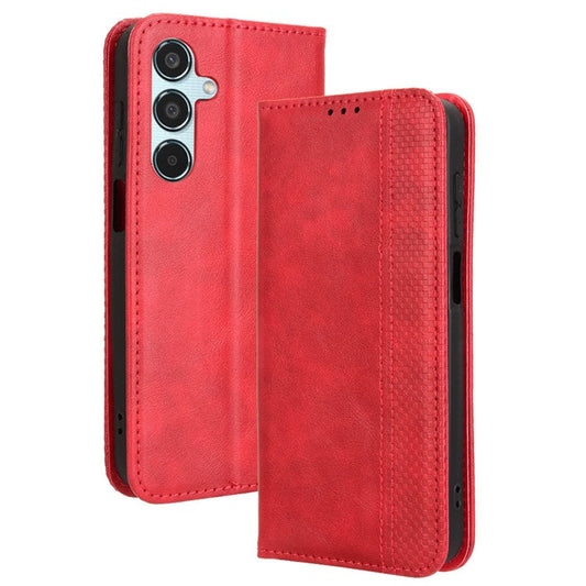 For Samsung Galaxy M35 5G Wallet Case Retro PU Leather Stand Phone Cover - Red