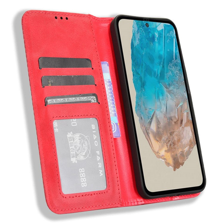 For Samsung Galaxy M35 5G Wallet Case Retro PU Leather Stand Phone Cover - Red
