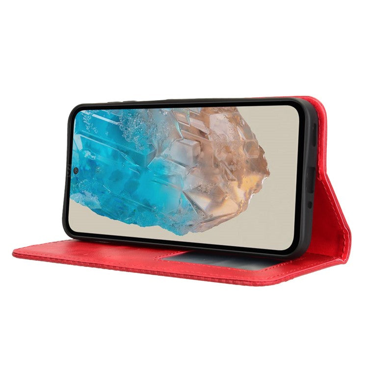 For Samsung Galaxy M35 5G Wallet Case Retro PU Leather Stand Phone Cover - Red