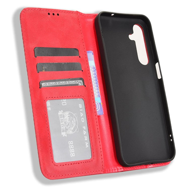 For Samsung Galaxy M35 5G Wallet Case Retro PU Leather Stand Phone Cover - Red