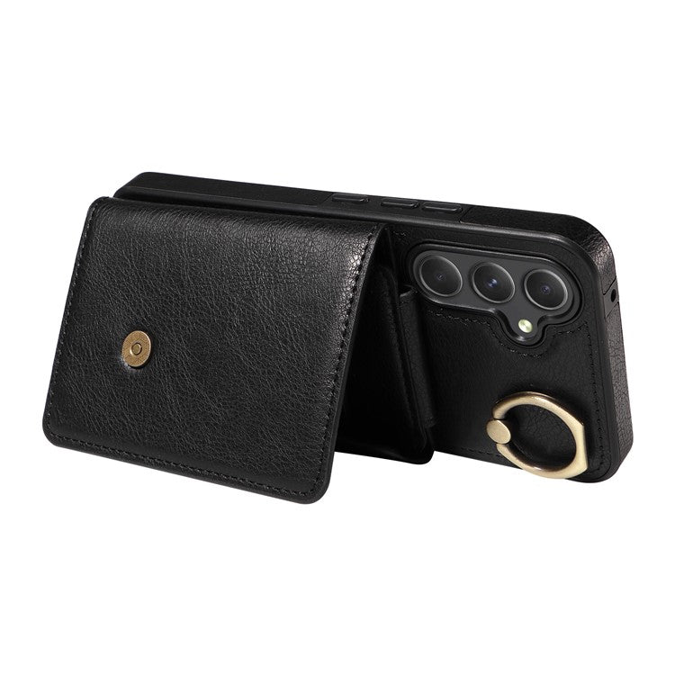 002 For Samsung Galaxy A54 5G Case Leather Card Holder Phone Case Crossbody Strap - Black