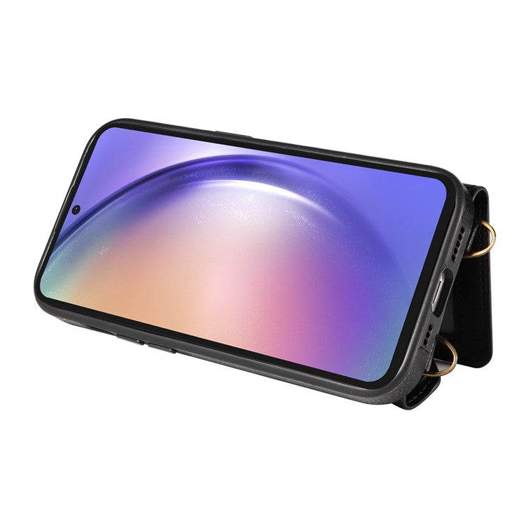 002 For Samsung Galaxy A54 5G Case Leather Card Holder Phone Case Crossbody Strap - Black