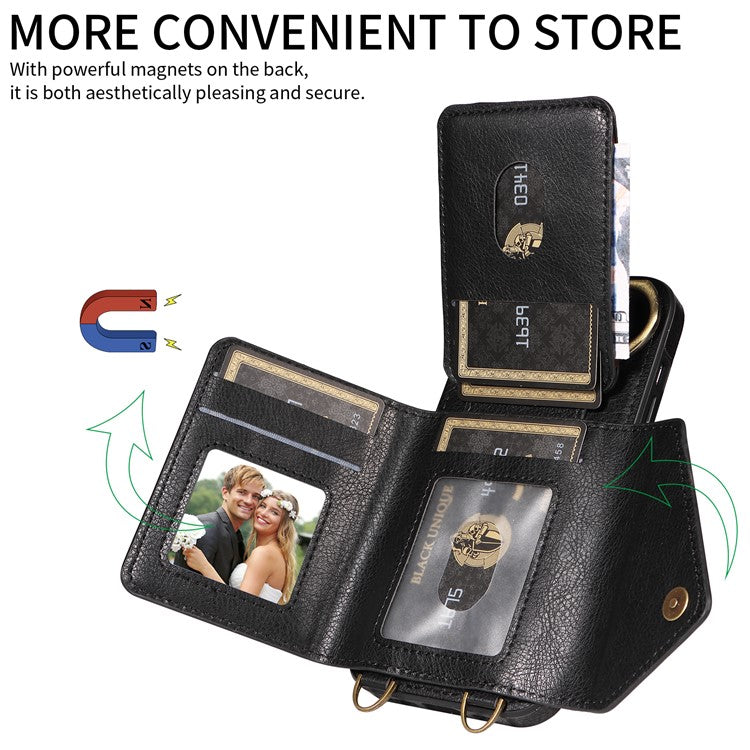 002 For Samsung Galaxy A54 5G Case Leather Card Holder Phone Case Crossbody Strap - Black