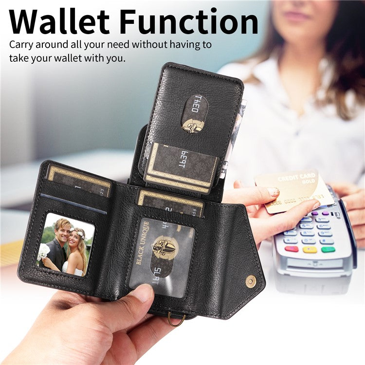 002 For Samsung Galaxy A54 5G Case Leather Card Holder Phone Case Crossbody Strap - Black