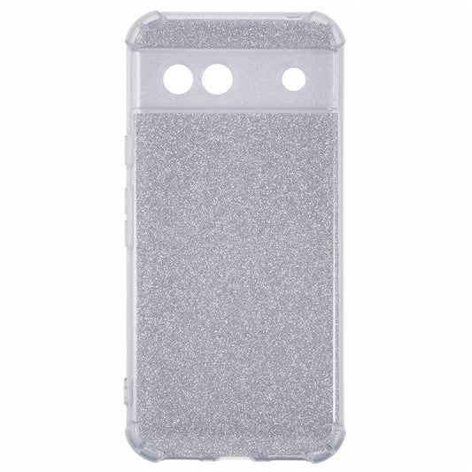 For Google Pixel 8a Case Reinforced Corners TPU Phone Cover with Card Paper - Glitter Silver