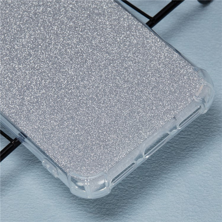For Google Pixel 8a Case Reinforced Corners TPU Phone Cover with Card Paper - Glitter Silver